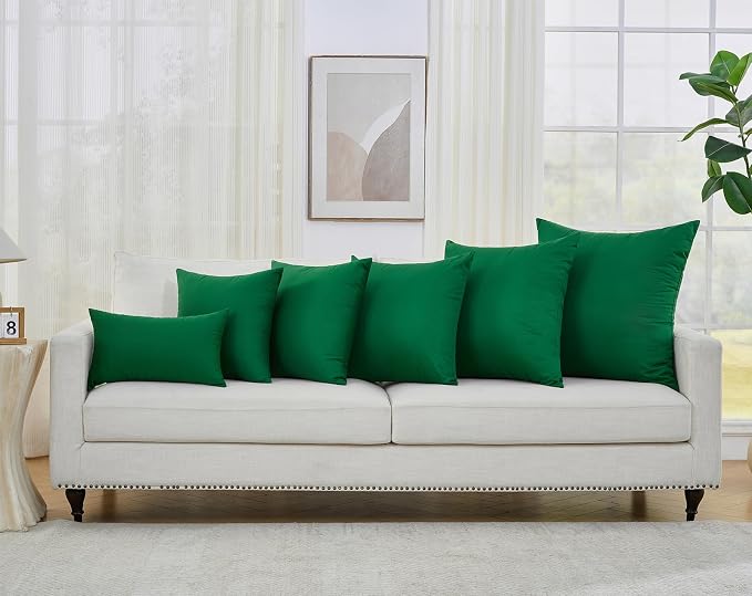Longhui bedding Green Throw Pillow Inserts 20x20 Set of 2, 100% Cotton Cover with Polyester Fill, 2-in-1 Use as Stuffers or Standalone Decor for Couch, Bed, Living Room, Outdoor
