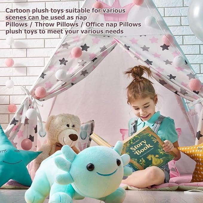 Axolotl Plush Toy, 10.8” Soft Cute Axolotl Stuffed Cotton Plush Pillow Kawaii Salamander Animal for Boys Girls Kids Gift (Green)