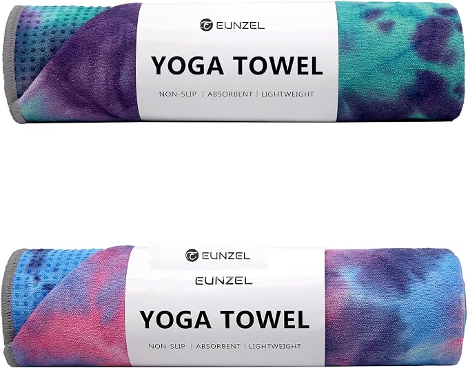 Eunzel 2 Pack Yoga Towel,Hot Yoga Mat Towel with Grip Dots Sweat Absorbent Non-Slip for Hot Yoga, Pilates and Workout 24" x72，The Deep Meditation
