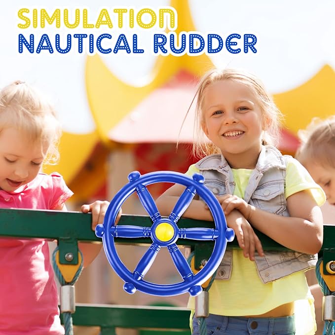 Playground Accessories Backyard Pirate Plastic Ship Playset Plastic Playground Equipment Set with Ship Wheel, Telescope, Safety Handlestoy Phone for Outdoor Playhouse Treehouse Playset(Blue, Yellow)