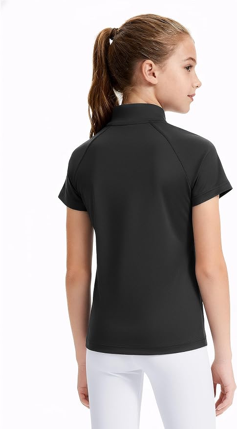 JOCMIC Girls Equestrian Shirt Short Sleeve Quick Dry Horse Riding Shirts Half Zip Horseback Show Shirt
