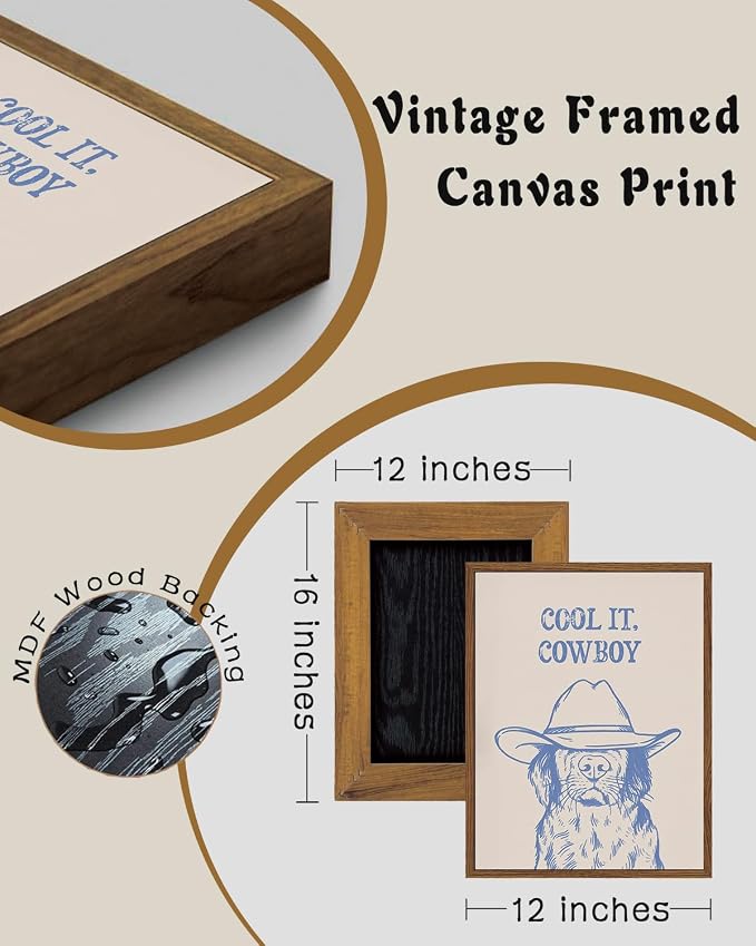 ZZLWBKGL Western Wall Decor Cool It Cowboy Wall Art Cowboy Dog Canvas Art | Vintage Artwork Funny Animal Picture for Living Room Bathroom Nursery 12x16in