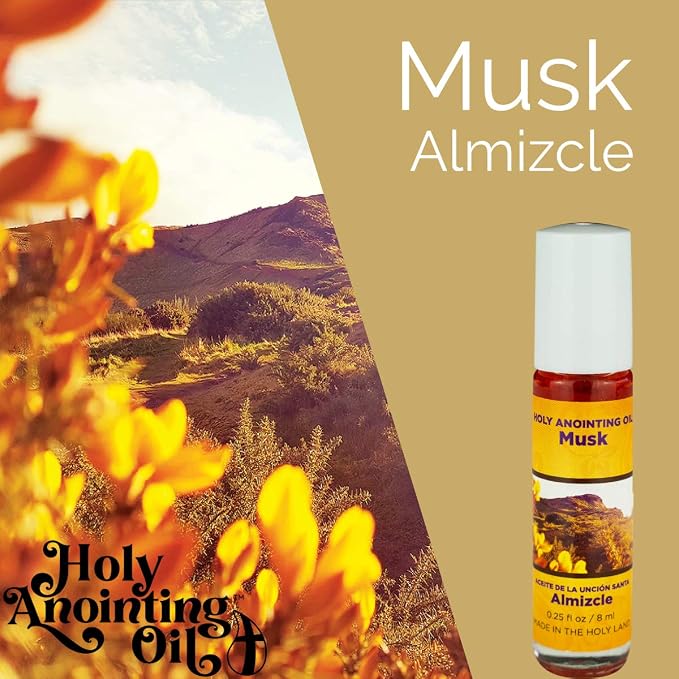Musk Holy Land Anointing Oil from Israel, 1/4 oz Roller Bottle from Jerusalem, Locally Sourced Herbs & Essences, Gift for Pastors, Priests, Rabbi, & Clergy, Aceite Ungido de Almizcle