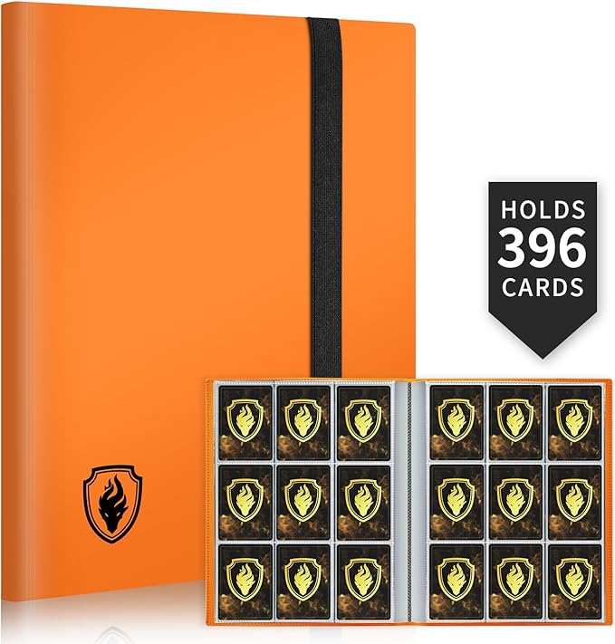 Card Binder 9 Pocket, Fabmaker 396 Pockets Trading Card Binder, Premium Collector Card Album for Standard Cards, Side Loading Card Collection Folder for Game Cards, Sport Cards, Orange