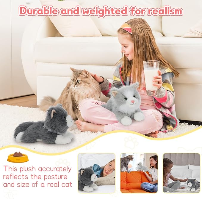 Tezituor 17inches Cute Cat Stuffed Animals, 2 Pcs Realistic Stuffed Kitten Cat Plush Toy Gift for Christmas Birthday Girl Boy (Blue & Gray)