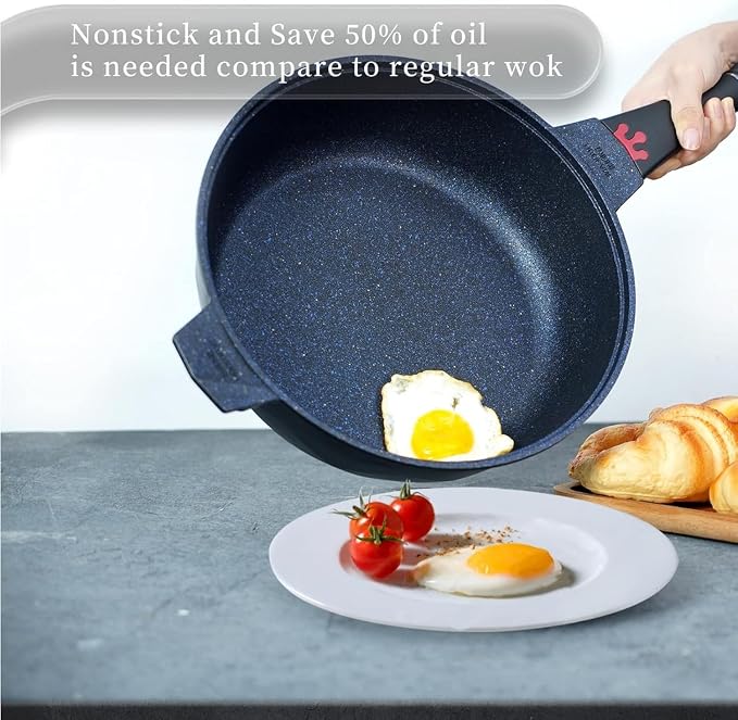 TIBORANG 11 Inch Nonstick Frying Pan with Lid,8-in-1 Multipurpose Cookware | 5 Qt Deep Sauté Pan Skillet with Steamer, PFOA-Free, Dishwasher & Oven Safe, Induction Compatible, Stay-Cool Handle, Black
