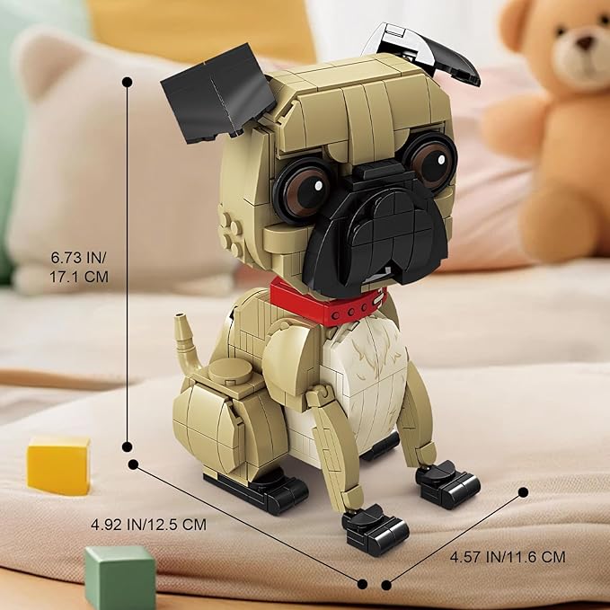 KAZI Ideas Pug Dog Building Toy Sets for Kids Ages 8+, Adorable Dogs Figures with Replaceable Eyes Accessories,Gifts for Dog Lovers,Puppy Model for Boys & Girls Who Love Animals,Party Favors
