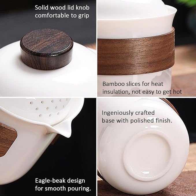 Porcelain Chinese Gongfu Tea Set,Portable Ceramic Teapot Set,Portable All in One Mini Travel Bag for Travel,Home,Gifting,Outdoor Camping Picnic and Office Business Hotel Tea lover