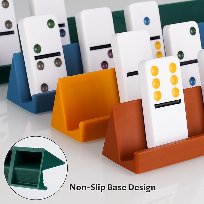 Double 6 Dominos Set for Adults with 28 Tiles 2x1x0.28 Inches & 4 Silicone Domino Racks 10x1.18x1.18 Inches, Classic Board Games with Portable Case for Family Game Nights & Travel