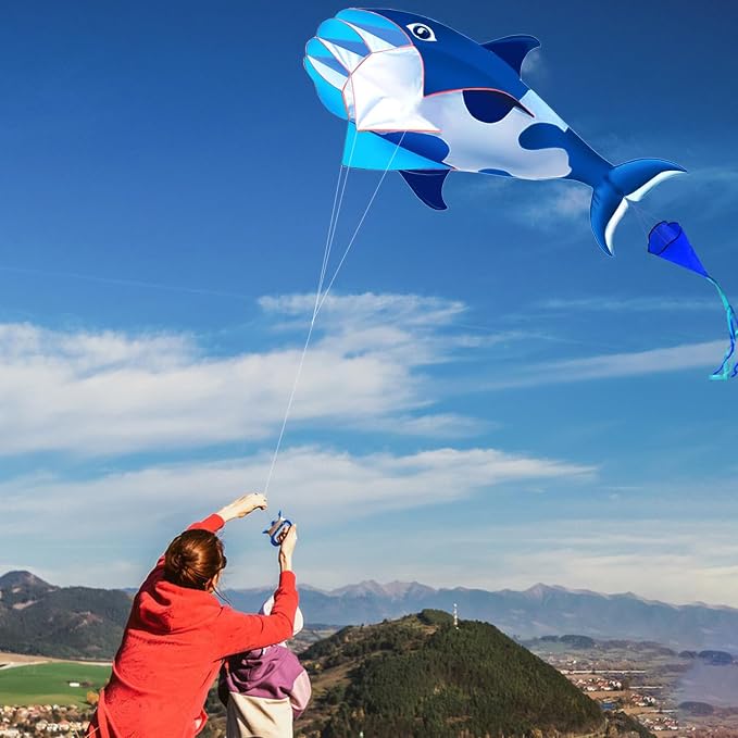 HENGDA KITE 3D Kite for Kids and Adults,Easy to Fly,Excellent Fabric and Structure Design，Huge Frameless Soft Parafoil Giant Whales Dolphins Kite