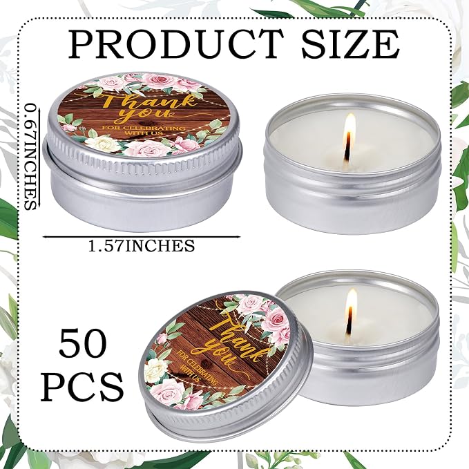 MTLEE 50 Pcs Vintage Wedding Candles Gift Favors for Guests 1 Oz Lavender Scented Soy Wax Aromatherapy Candle Bulk Favors for Bridal Shower Rustic Wedding Party Guests