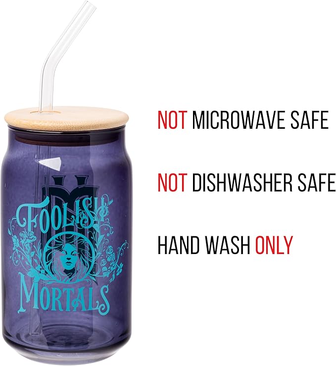 Silver Buffalo Disney Haunted Mansion “Foolish Mortals” Featuring Madame Leota Glass Jar Tumbler with Bamboo Lid and Glass Straw, 16 Ounces