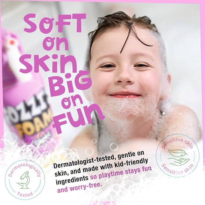 FOZZI'S Punchy Purple Bath Foam Soap for Kids (3 Pack) - Fun Aerosol Spray - Squishy Bubble Soap for Playtime - Gentle Cleanser Foaming Body Wash - Safe Bath Fun for Everyday Wash