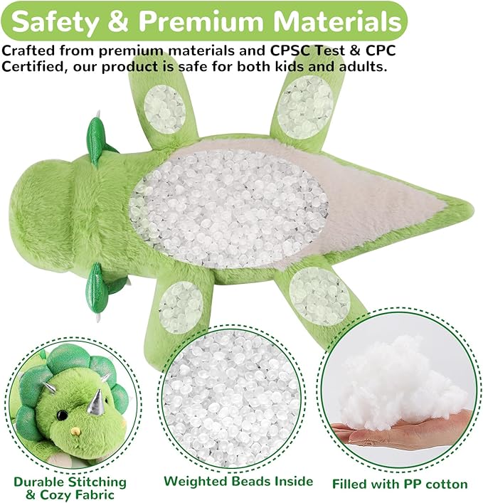 Triceratops Weighted Stuffed Animals - 22 Inch 4.5 Pounds Weighted Plushies Dinosaur Stuffed Animals - Big Dino Plush Pillow - Cute Plush Toy Gifts for Kids & Adults (22" 4.5 lbs)