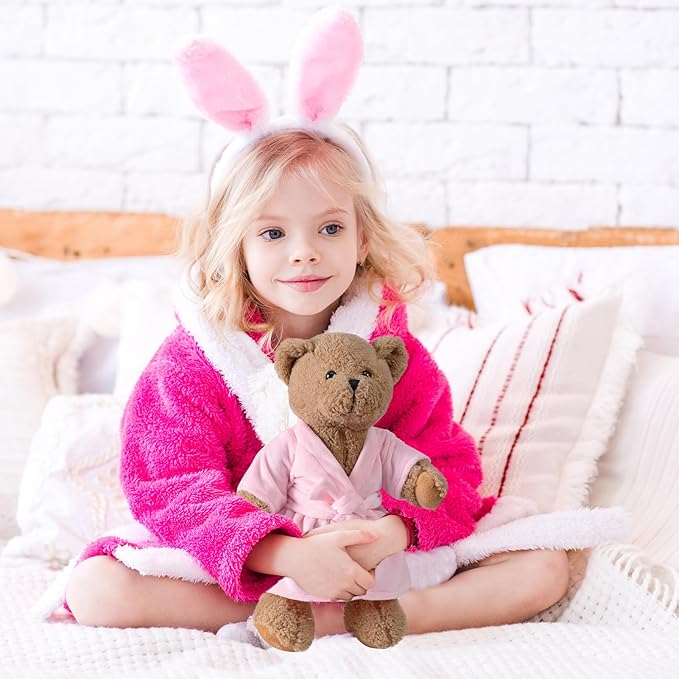 HollyHOME Pajama Bear Get Well Soon Teddy Bear in Bathrobe Plush Toy Birthday Bedtime Gift for Girls 16 inches