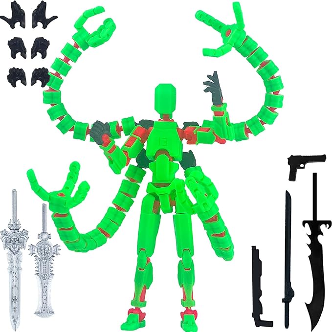 Assembly Completed T13 Action Figure,T13 Action Figure Multi-Jointed Movable,Ultimate Desktop Decor for Lovers t-13 Movability 3D Printed Toys (Green, 5.5in)