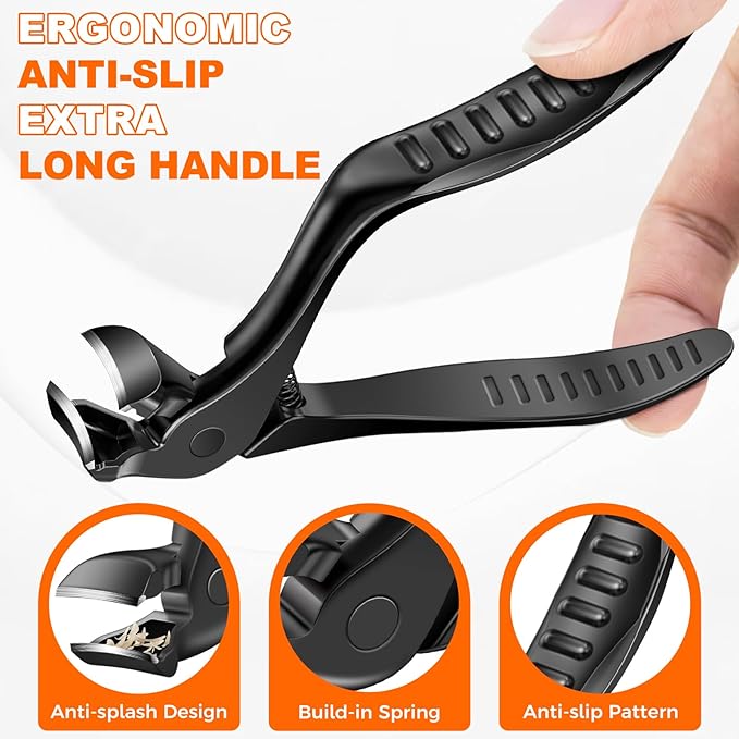 DRMODE Toenail Clippers for Seniors, Long Handled Angled Head Toe Nail Clippers for Thick Nails for Seniors with Wide Opening, Large Heavy Duty Finger Nail Clippers for Men Women with Catcher