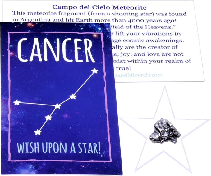 DANCING BEAR Cancer Zodiac Healing Crystals Gift Set, (14 Pc): 9 Stones, 18K Gold-Plated Constellation Necklace, Meteorite, Succulent Candle, Palo Santo Smudge Stick, and Info Guide, Made in The USA