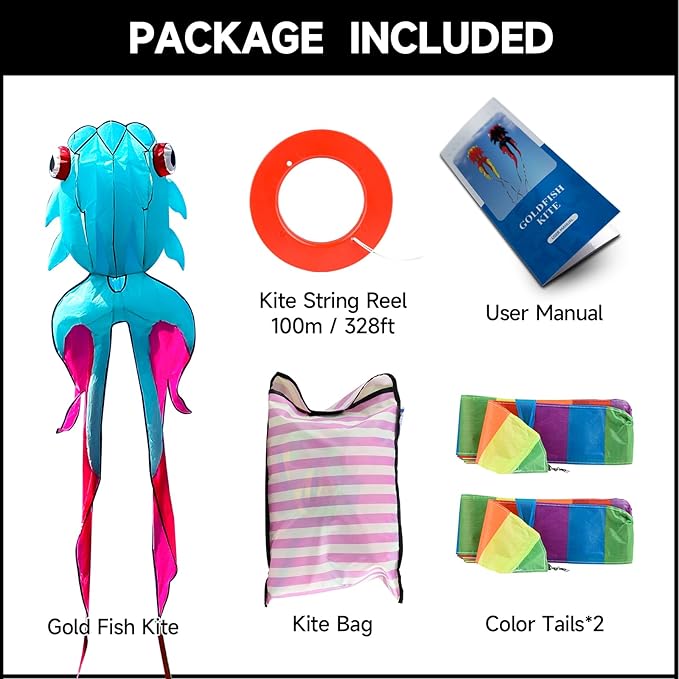 43ft Large Kites for Adults,3D Goldfish Frameless Soft Umbrella Giant Flying Kites,Easy to Fly with 330Ft Kite String in Beach and Amusement Parks-Ages 12+