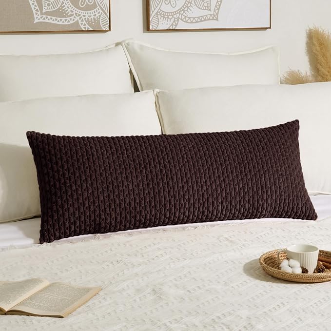 Kevin Textile Soft Corduroy 20"x54" Body Pillow Cover 1 Pack, Coffee | Boho Stripe Plush Corduroy Decorative Oblong Cushion Cover Modern Farmhouse Home Decor for Sofa Couch Bed Chair