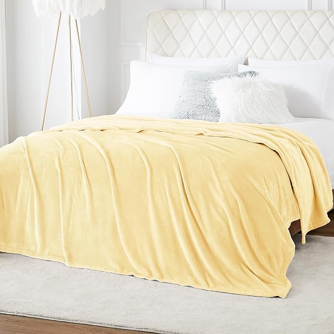 Hansleep King Bright Yellow Fleece Blanket, Soft Flannel Bed Blanket | Fuzzy Cozy Blanket 90x108 Inches, Multi-use for Bed, Sofa, Couch, Travel, Camping, All Season Warm Lightweight Cover