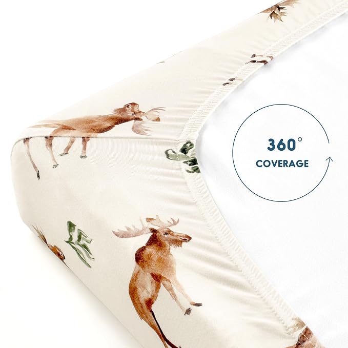 GRSSDER Stretchy Ultra Soft Jersey Knit Pack and Play Sheets 2 Pack, Portable/Mini Crib Sheets Universal Fitted for Playpen Mattress Safe and Snug, Elk Print