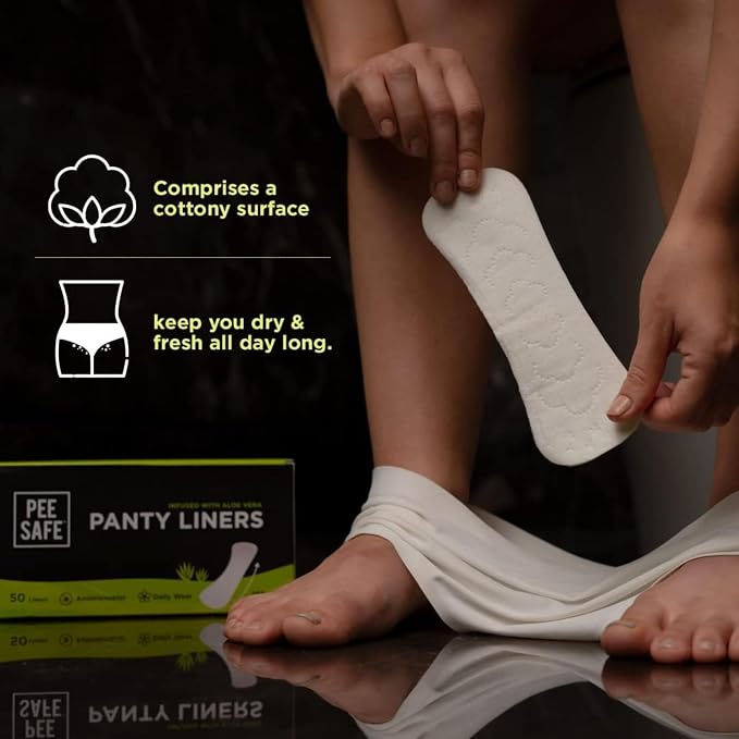 Pee Safe Extra Long Panty Liners for Women, Aloe Vera Infused Daily Liners with Cottony Soft Surface, 185mm Curvy Fit for Comfort & Freshness, Pack of 50