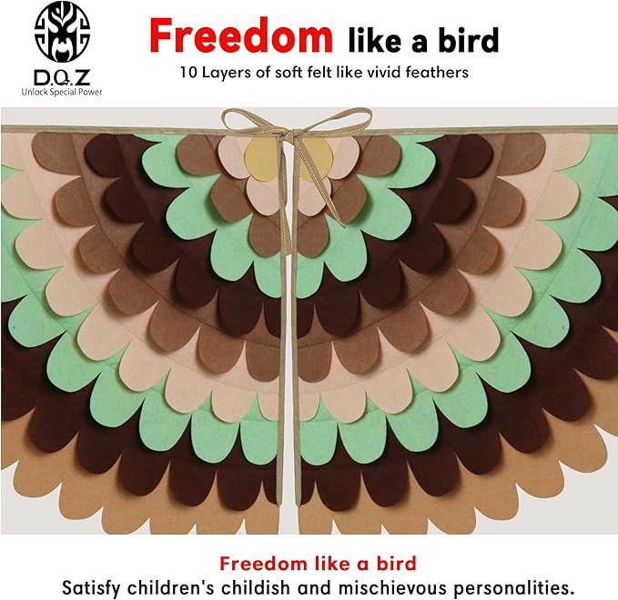 D.Q.Z Bird-Wings-Costume for Kids Dress Up, Felt Feathered Owl Parrot Chicken Animal Role Play Costume, Gift for Girl Boys