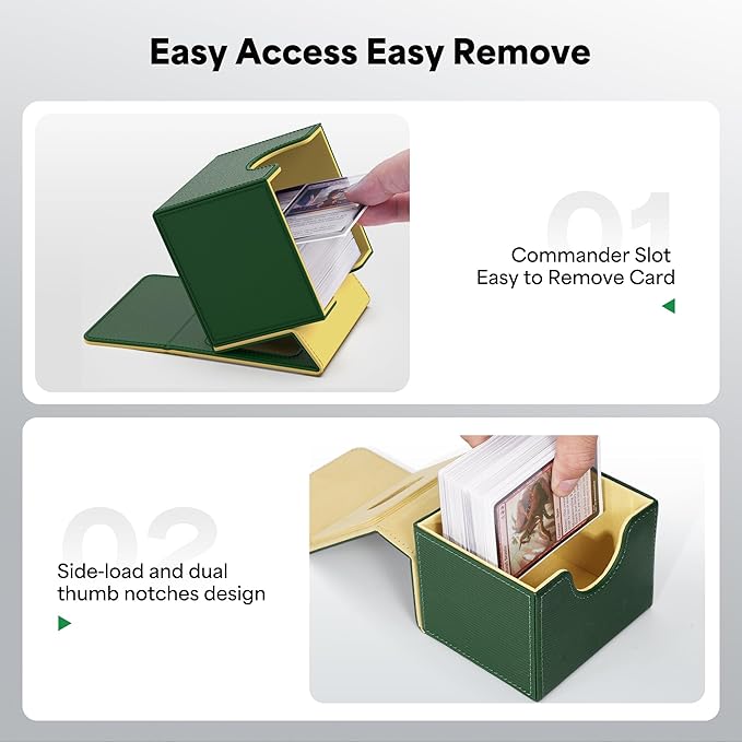 ZLCA MTG Commander Deck Box, Card Deck Box for Trading Card, Holds 110+ Double Sleeved Cards Fits for TCG CCG Magic Cards with 2 Dividers (Green & Yellow)
