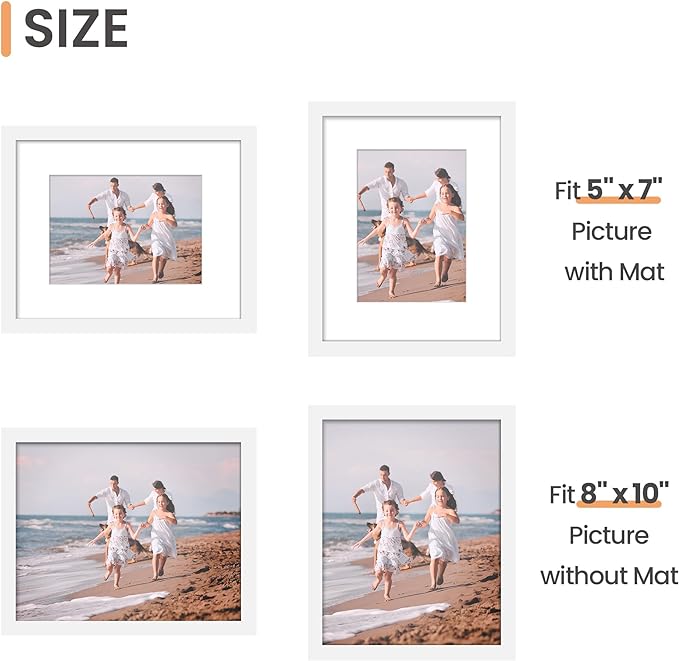 upsimples 8x10 Picture Frame Set of 10, Display Pictures 5x7 with Mat or 8x10 Without, Multi Photo Frames Collage for Wall or Tabletop Display, White | Fit 5x7 and 8 x 10 Photos, Wall or Tabletop Display, For Gallery Hallway Living Room, For Christmas ...