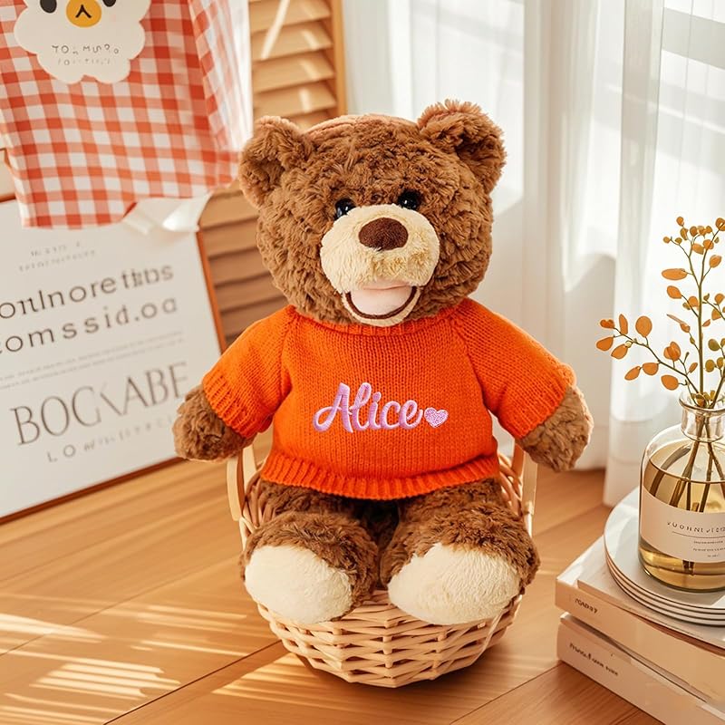 Personalized Teddy Bear Stuffed Animal, 11 Inch Custom Bear Plush with Embroidered Name Text, Christmas Birthday Gift for Baby Boys Girls Kids