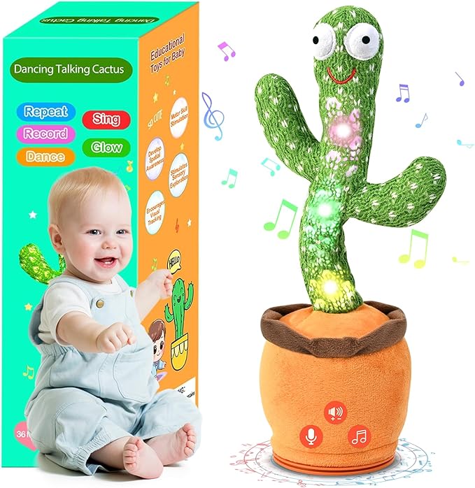 Baby Toys 0-6 3-6 6-12 12-18 Months Dancing Talking Cactus, Toddler Boys Girls Gifts for 2 3 4 5 6 7 8 9 10 Month Old Baby Toys for 1 Year Old Boy Girl
