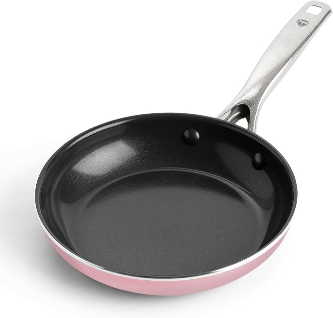 Blue Diamond 8" Diamond Infused Ceramic Nonstick Frying Pan Skillet, Pink | PFAS-Free Ceramic Nonstick, Dishwasher & Oven Safe, Stay Cool Handle, Durable Metal Utensil Safe, Egg & Omelet Pan