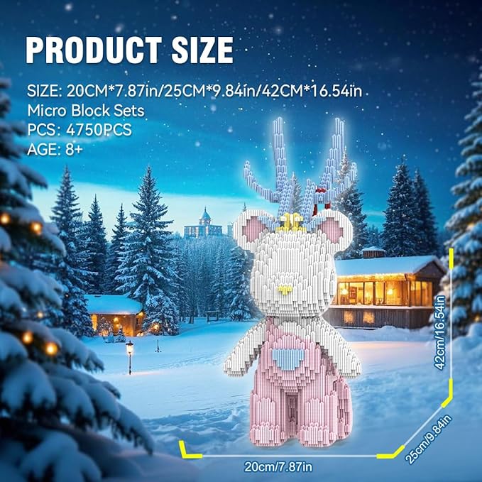 DAHONPA Christmas White Deer Micro Building Blocks Set (4250 Pieces), Bearbrick Set Model, Gift for Adults and Kids