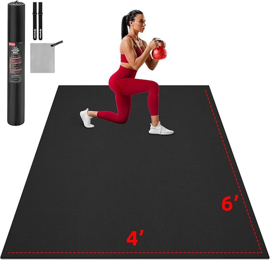 GymCope Extra Large Exercise Mat, 10'x6'/9'x6'/8'x6'/7'x5'/6'x4'(8mm) Thick Workout Mat for Home Gym & Garage Flooring, Shoe-Friendly, High-Density, MMA, HIIT, Weight Lifting, Cardio&Strength