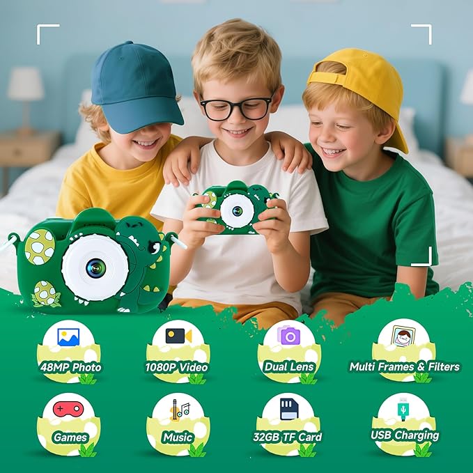 Kids Camera Toys for Boys Ages 4-8, Green Toddler Digital Camera 1080P HD with 32GB SD Card, for 6 Year Old Boys