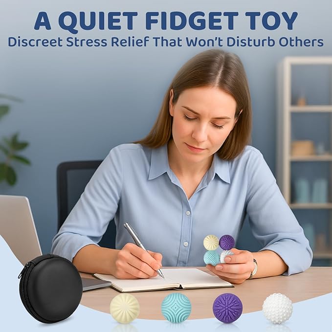 Magnetic Sensory Fidget Balls – 4-Pack Silicone Weighted Stress Relief Toys for Adults & Teens – Quiet, Textured Magnet Fidgets for ADHD, Autism & Anxiety – Gift for Desk, Travel & Office