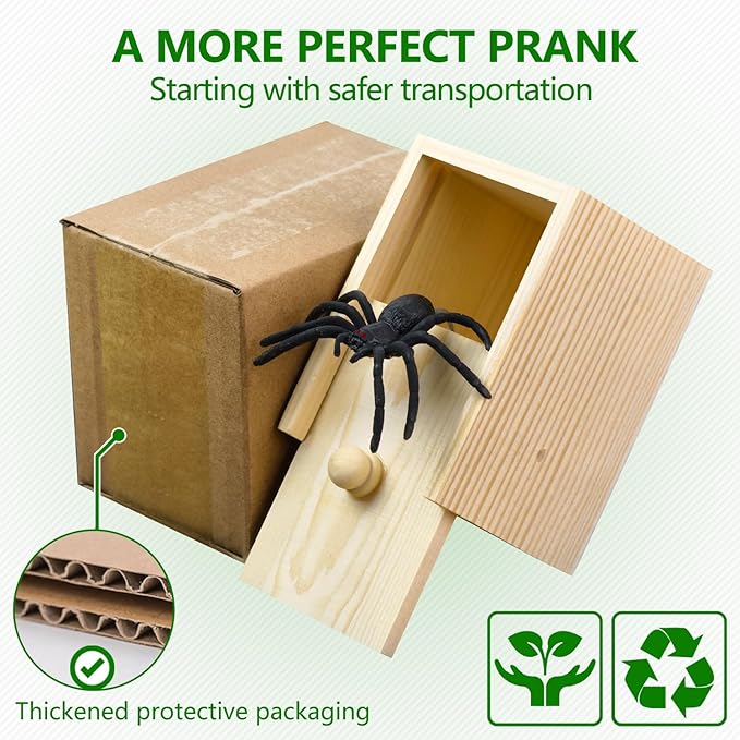 Wooden Surprise Spider Prank Box - Handcrafted Spider in a Box for Adults and Kids，Fake Realistic Spiders Toy,Hilarious April Fools Day or Birthday Surprise Toy and Gag Gift Practical Joke