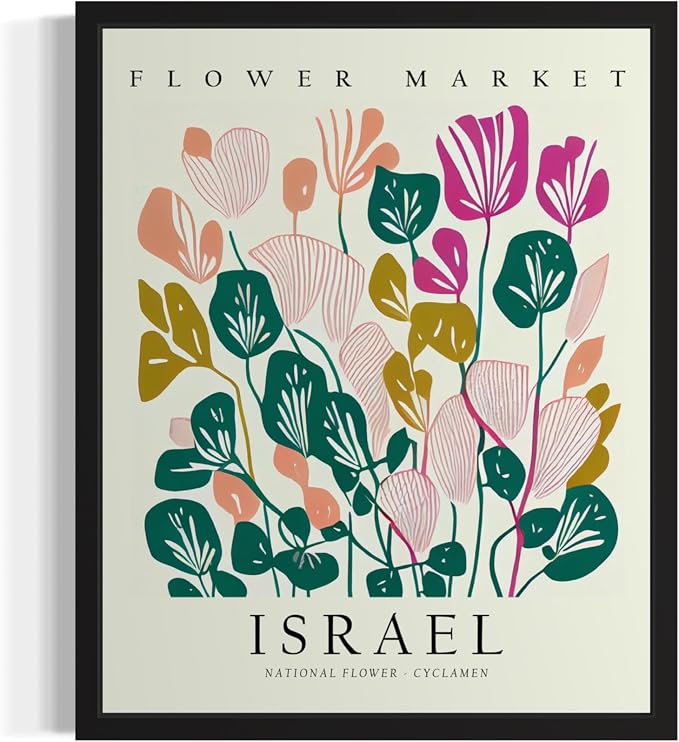 Israel, Cyclamen Art Print Poster, Flower Market Wall Art, Floral Artwork Decor for Bedroom, Kitchen, Bathroom, Livingroom Decoration 52 (Israel, Cyclamen, 20"L x 16"W, Unframed)