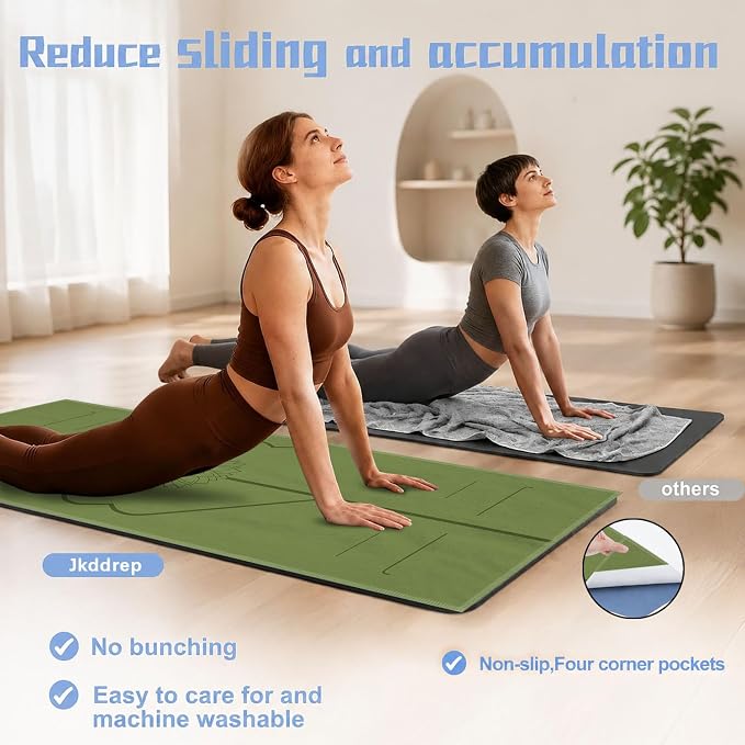 Yoga Mat Towel, Hot Yoga Non Slip with 4 Corner Pockets, 70 x 26 in | Soft Absorbent Microfiber With Four Corner Pockets, Fits Over Yoga Mats For Hot Yoga, Pilates, Gym, And Travel