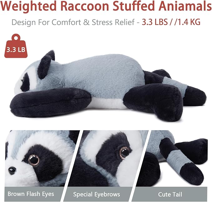 Niuniu Daddy 20" | 3.3 Pound Raccoon Weighted Stuffed Animals for Kids Adults, Soft Raccoon Plushies Animal Toys for Sleeping Hugging, Cute Body Pillow for Presents Birthday Christmas Holiday Easter