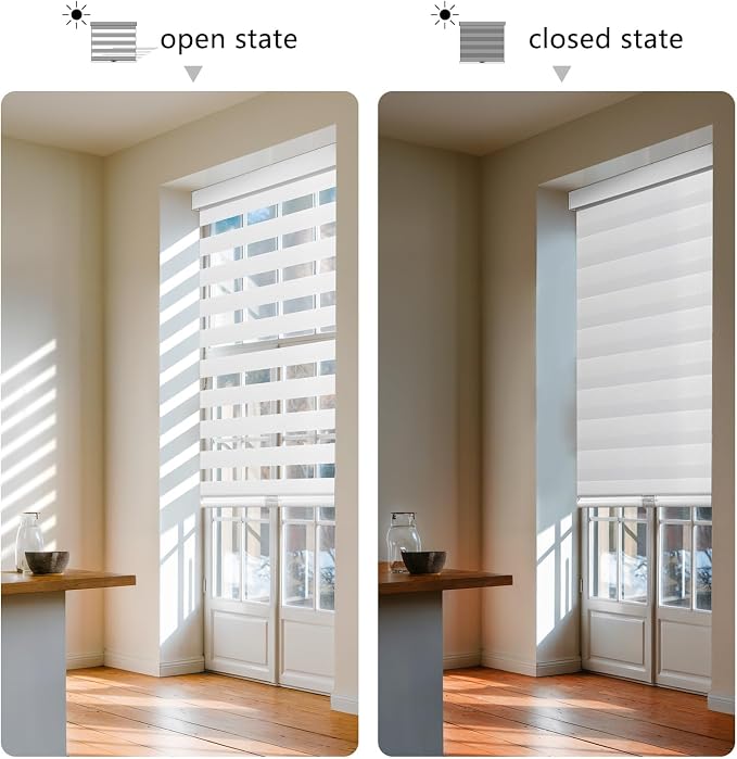AOSKY Cordless Zebra Blinds for Windows Pull Down Roller Window Shades Dual Layer Light Filtering Privacy for Day and Night, Free-Stop Door Shades for Home Easy to Install (46.5" W X 72" H，White)