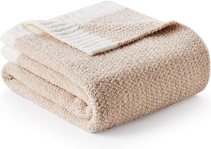 Snuggle Sac Heather Throw Blanket for Couch, Reversible Super Soft Blankets Warm Cozy Knit Fuzzy Plush Lightweight for Sofa, Bed, Camping, Picnic (Heather Beige, Throw(50"x60"))