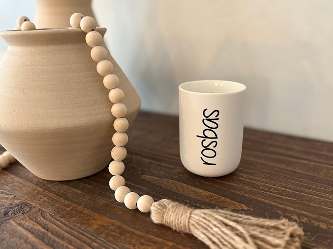 rosbas Vanilla Soy Wax Candle - 8 oz in Ceramic Jar – Clean Burning, Long Lasting, Boxed, Home Fragrance, White, Made in USA