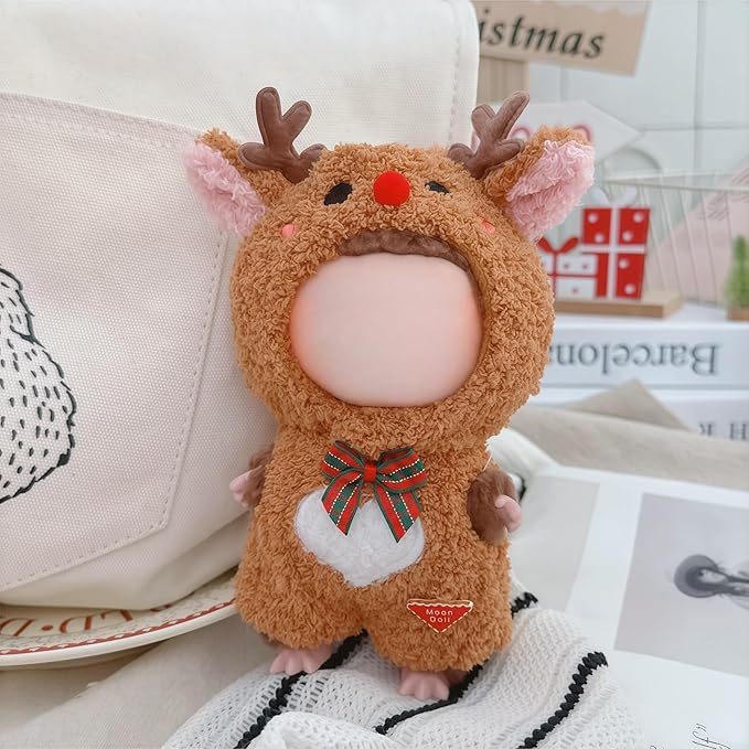 Christmas Hat Clothes for Dolls Accessories, Stylish Kawaii Festive Christmas Elk Outfit Set 2 Pieces Suitable for 15cm 17cm Doll , Xmas Doll Clothing Set Replacement Brown