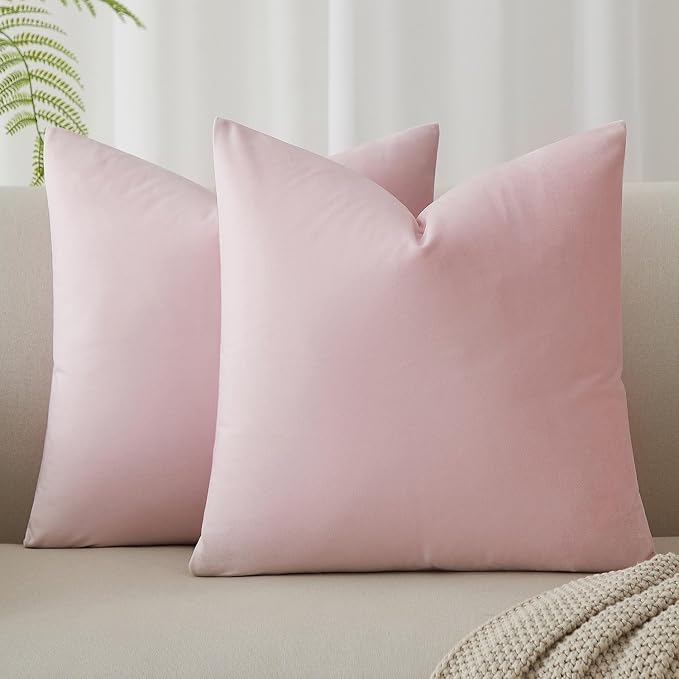 JUSPURBET 16x16 Decorative Velvet Throw Pillow Covers Cases Set of 2,Pink | Modern Soft Cushion Covers with Hidden Zipper for Couch Sofa Bed Living Room Bedroom Home Decor