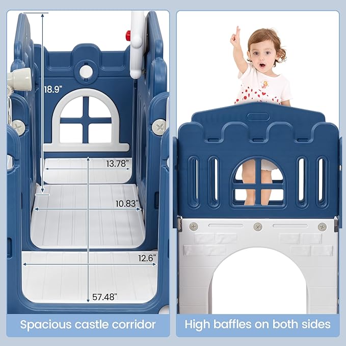 GarveeLife 8-in-1 Toddler Indoor Playground with Slide: Baby Slide Playset for Toddlers Ages 1-3 Outdoor Play, Kids Slide Includes Basketball Hoop, Climber, Crawling Tunnel, Telescope, Toy Storage