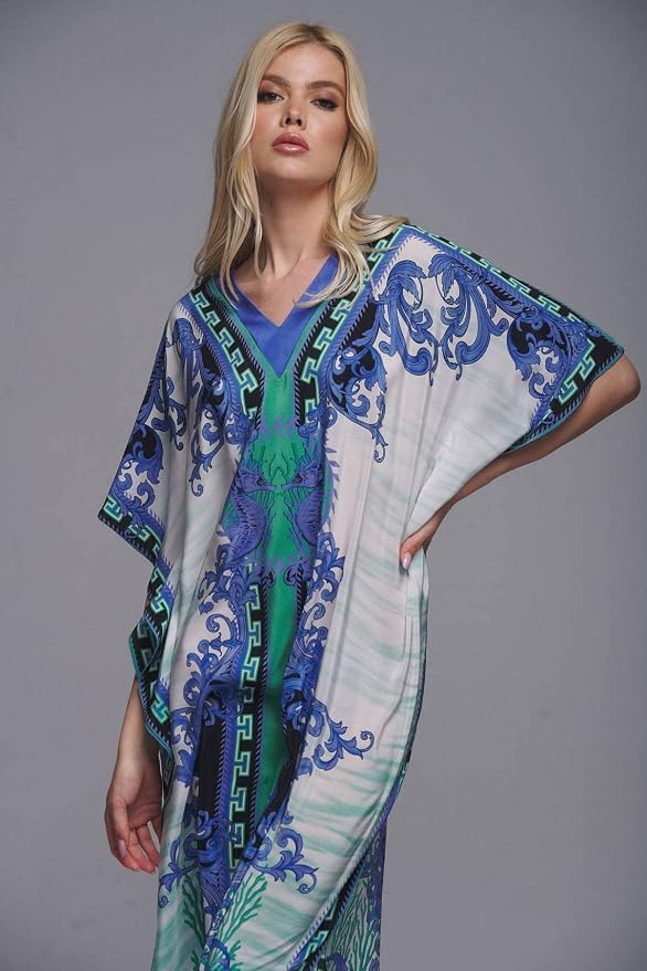 Venasha Womens Caftan Floral Print Kaftan Dress Short Sleeve Swimsuit Cover up Loungewear for Summer
