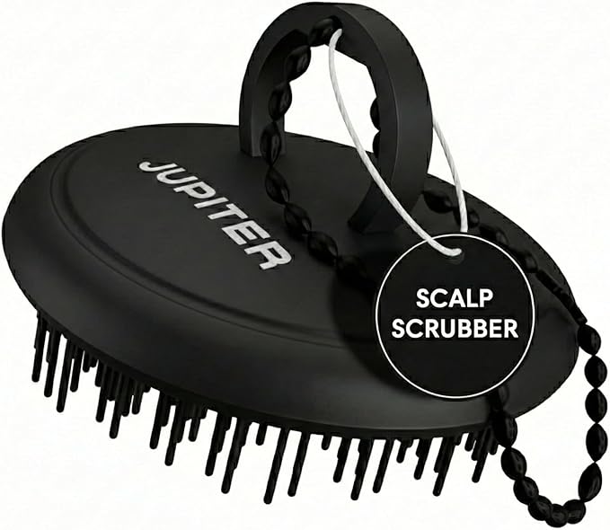 Jupiter Scalp Exfoliator - Scalp Massager Tool for Wet & Dry Hair - Ergonomic Detangler Brush - Dandruff Comb & Scrub to Remove Dandruff & Buildup and Support Circulation - Black