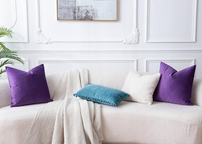 JUSPURBET 16x16 Decorative Velvet Throw Pillow Covers Cases Set of 2,Purple | Modern Soft Cushion Covers with Hidden Zipper for Couch Sofa Bed Living Room Bedroom Home Decor